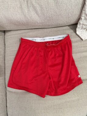Champion Red Mesh Athletic Shorts with Branded Waistband